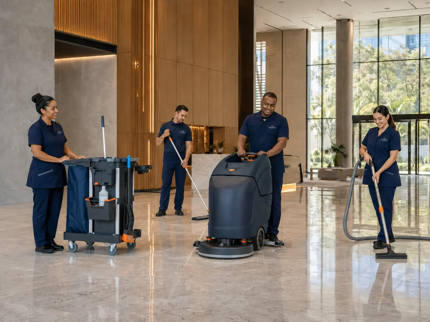 Equipe profissional de Facilities e conservação do Grupo Cosaint